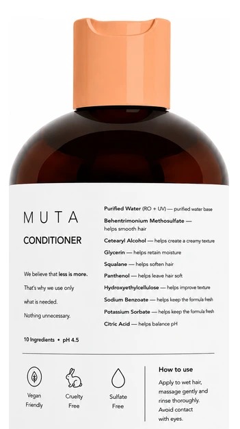 MUTA Conditioner, ingredient label close-up